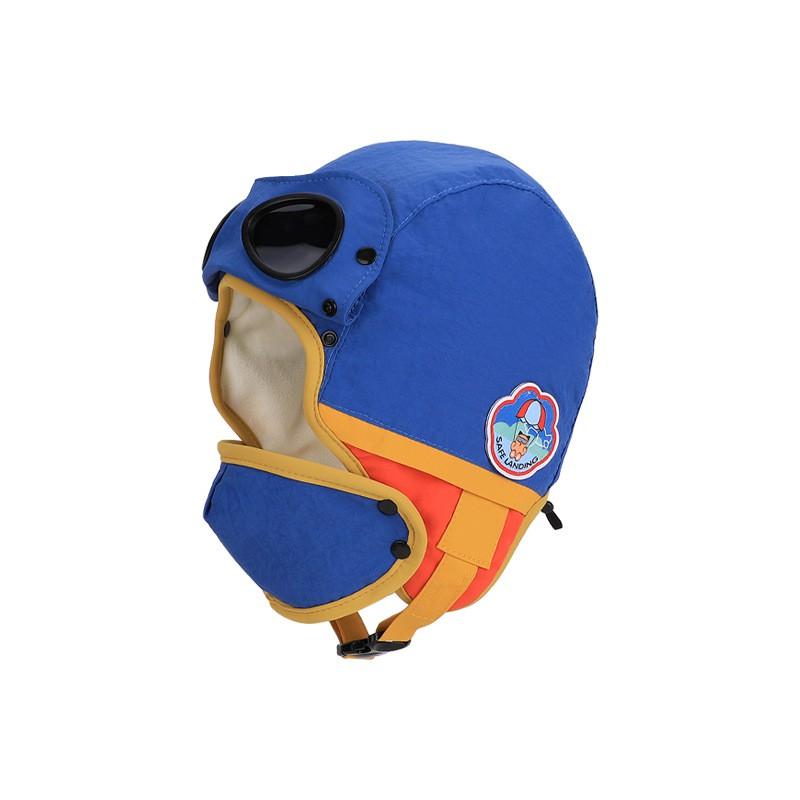Kids Winter Warm Hat With Integrated Face Mask Goggles Unisex Fleece-Lined Aviator Style Beanie Cold Weather