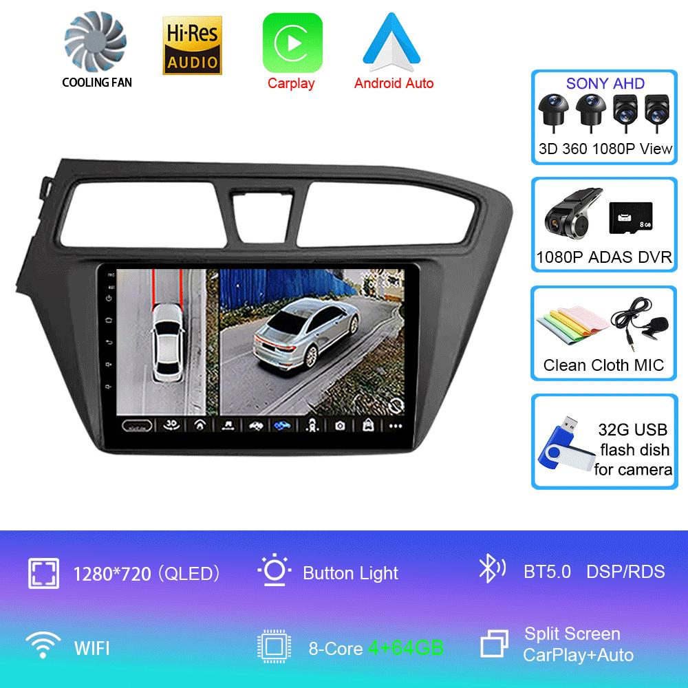 Android 14 WIFI+4G Car Radio For Hyundai I20 LHD 2015 2016 2017 2018 Stereo GPS Carplay Auto Multimedia Video Player 360 Camera