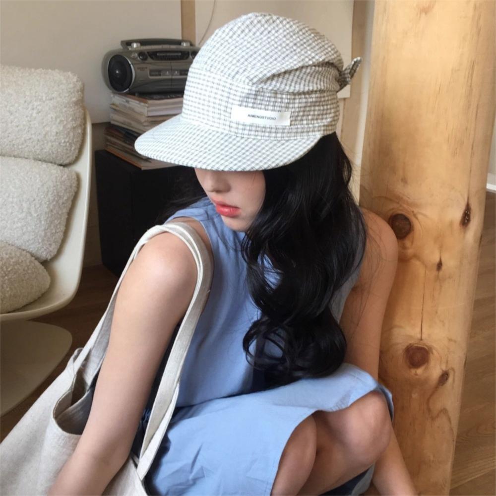 Plaid Headscarf Baseball Hat Lace Strappy Bandana Cap Casual Sunscreen Headscarf Hat  Summer