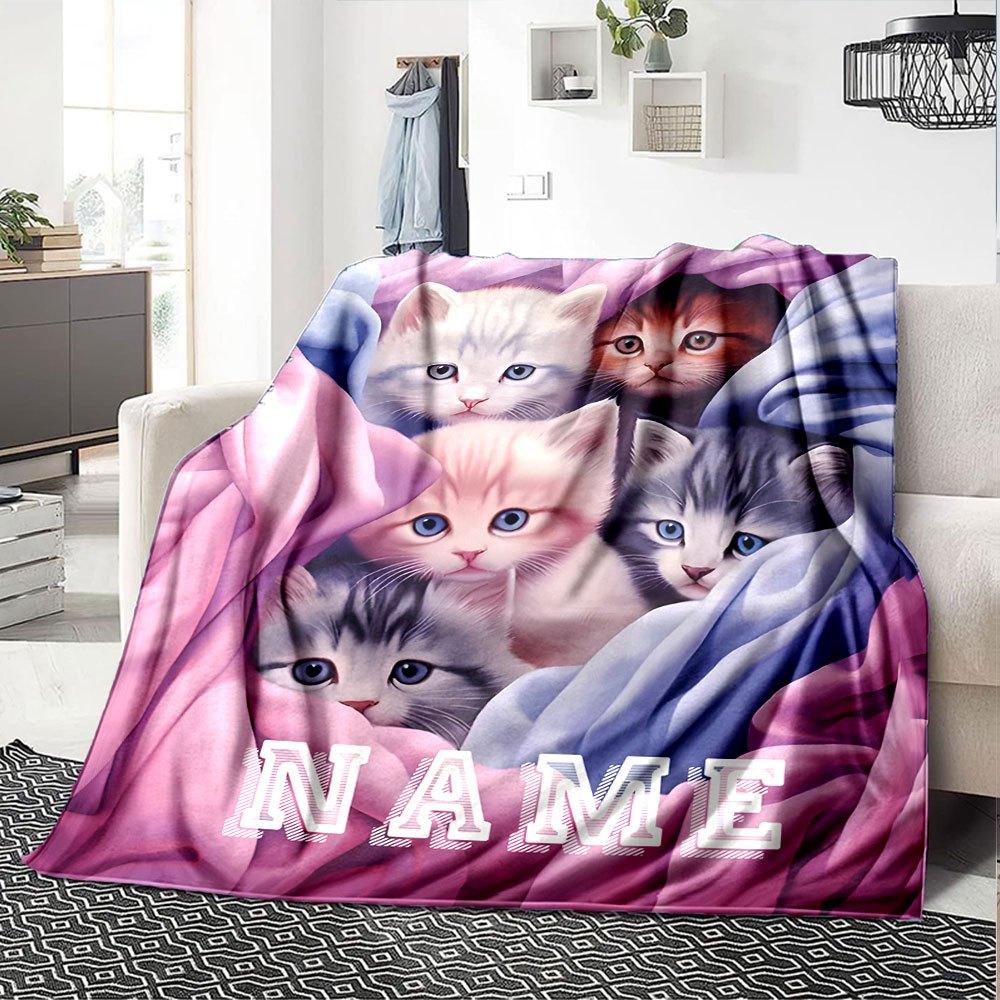 Cute Kitten Nestled In Soft Blanket Home Customize Your Name Blankets Comfortable Soft Lightweight Allseason Multiuse Blanket Perfect For Picnic Sofa