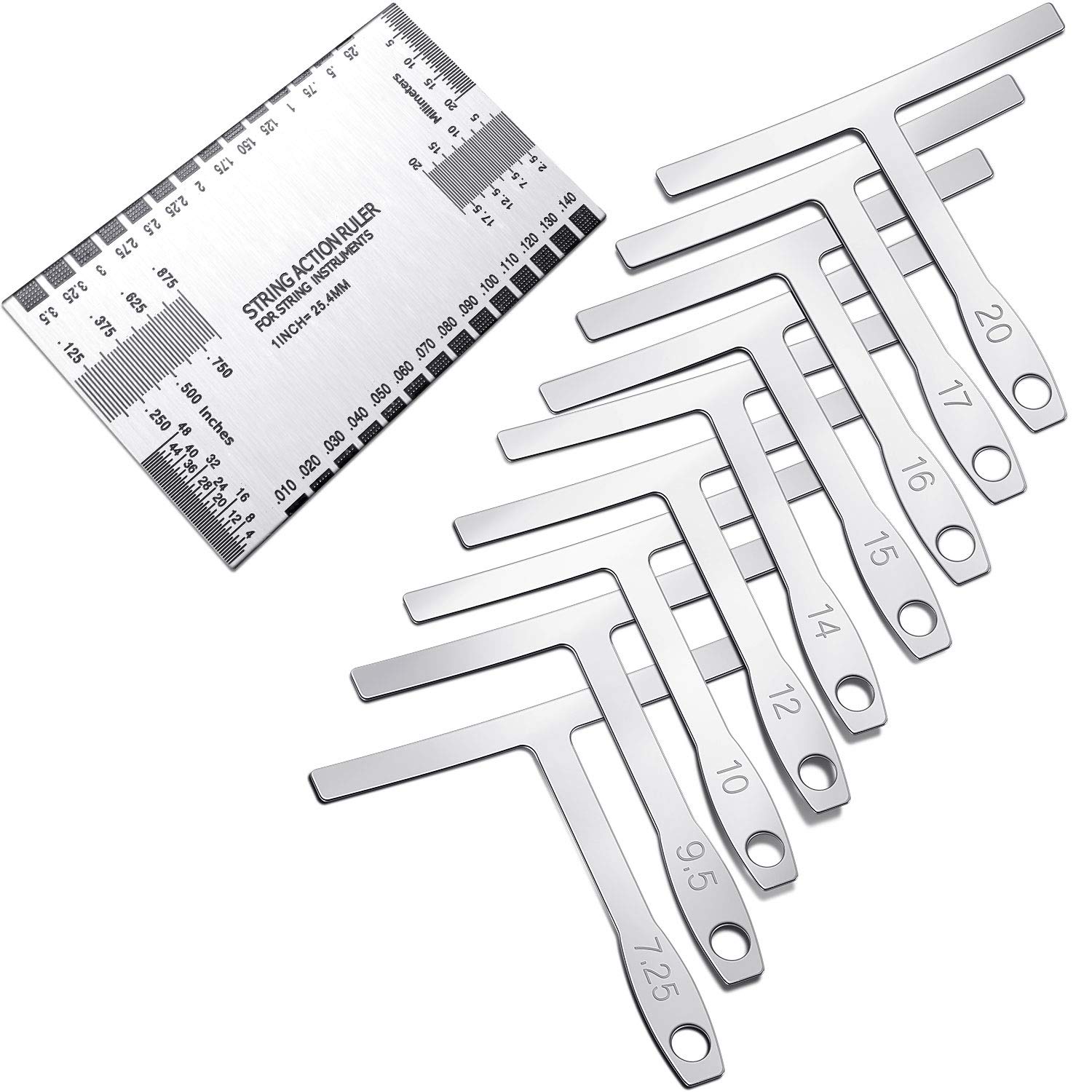 Miwayer 10-piece kit - 1 guitar measuring tool and 9-piece T-shaped guitar ruler