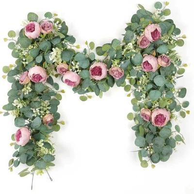 Artificial Peony Eucalyptus Garland Fake Silk Flowers Wreath Vine For Home Wall Hangings Gardens Arches Wedding Party Decor