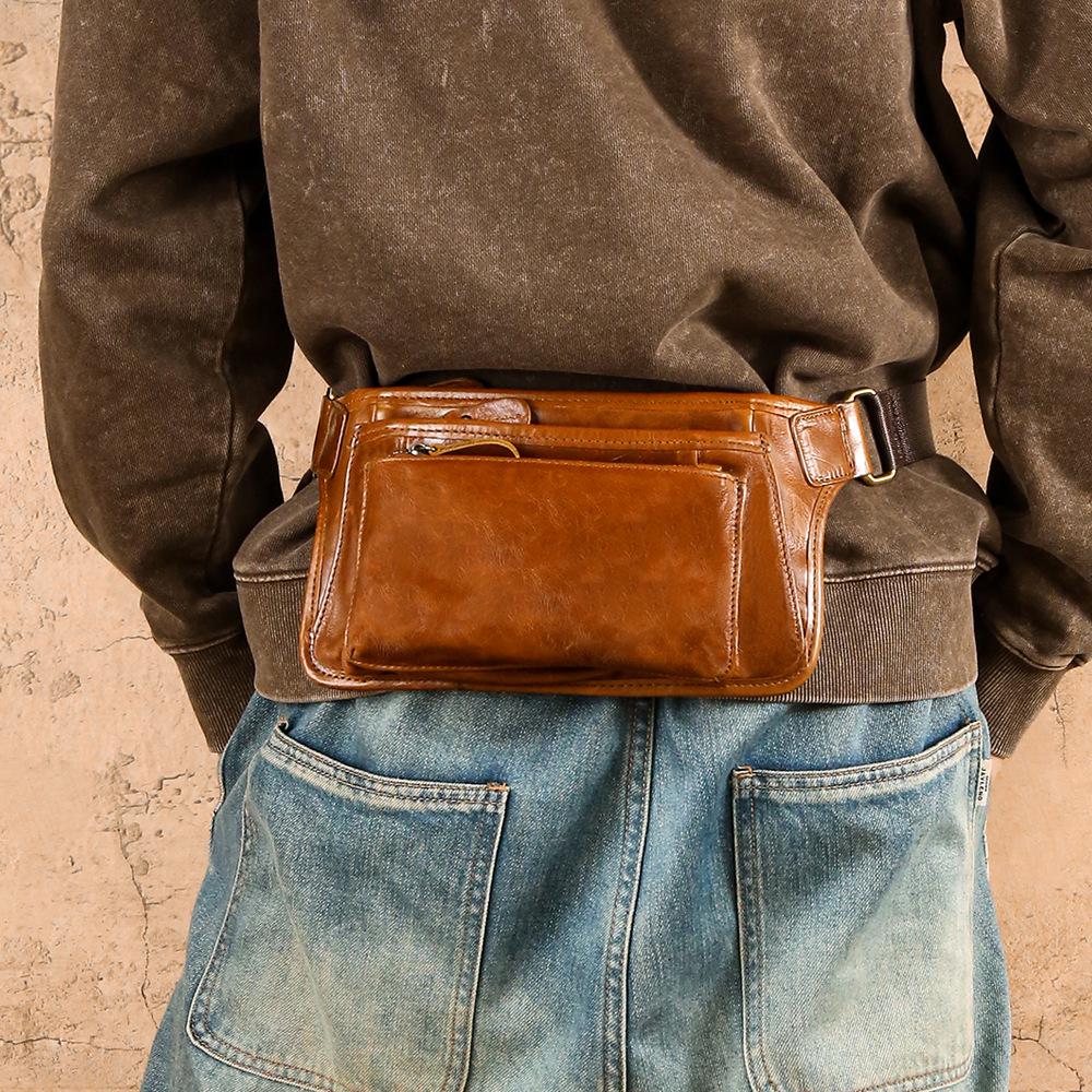 Men's Genuine Leather Chest Bag: Top Layer Cowhide, Outdoor Casual Crossbody, High-End Commuter Style