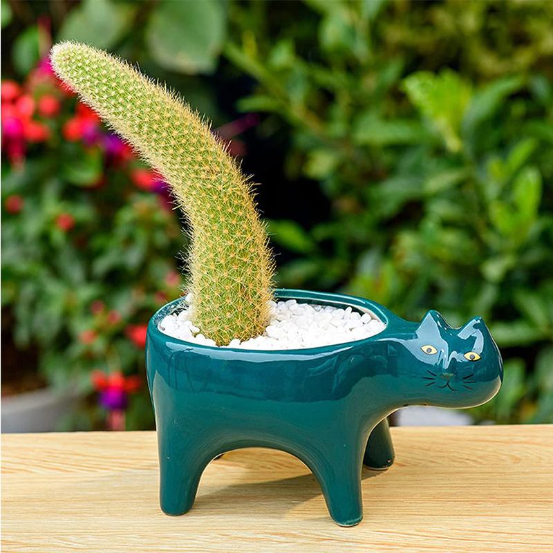 

Cute Cat Tail Ceramic Flower Pot Creative Meaty Cartoon 3D Animal Monkey Tail Pillar Home Cactus Flower Pot Medium зелений