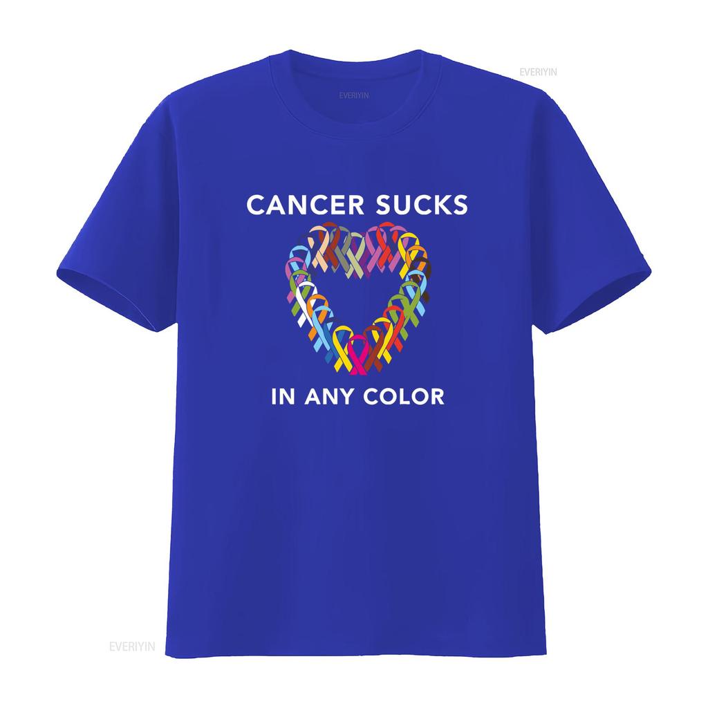 Mens Cancer Sucks Awareness T Shirt with Multicolor Ribbon Design for Breast Prostate Lung Skin Colon Causes vintage Washed
