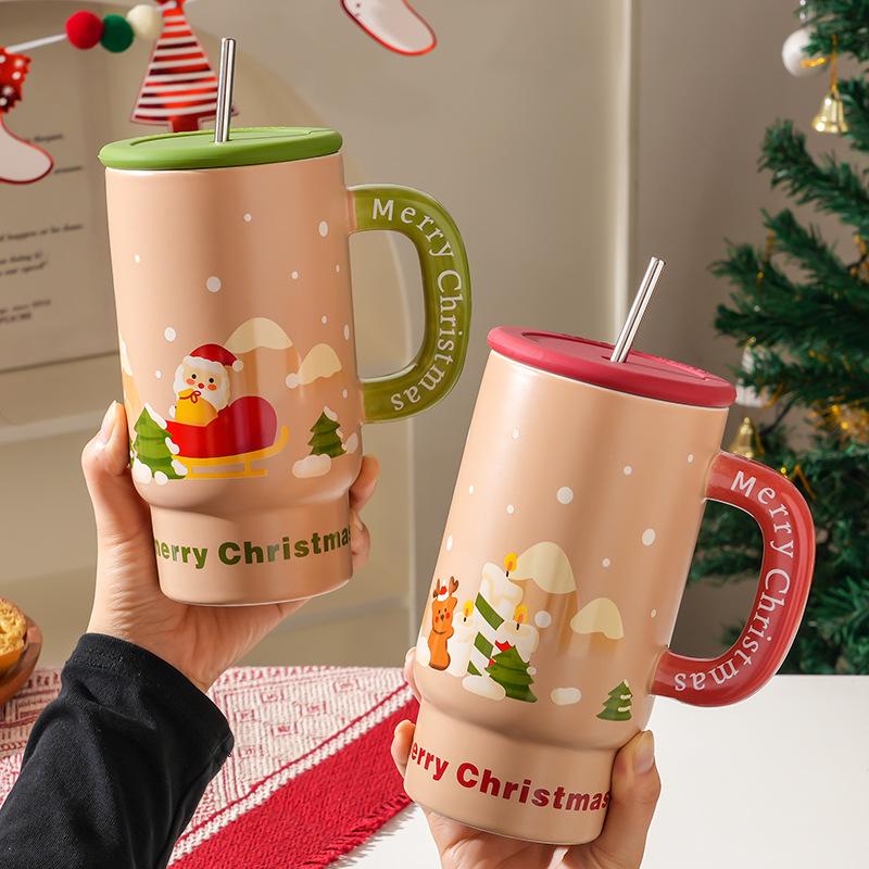 Creative Christmas Ceramic Cup With High Value Home Large Capacity Office Couple Water Cup With Gift