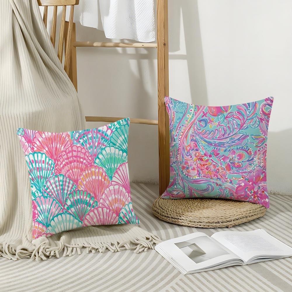 Fashion L-Lilly Pulitzer Cushion Cover Breathable Linen Pillowcase Summer Odorless Eco-Friendly Invisible Zipper Washable