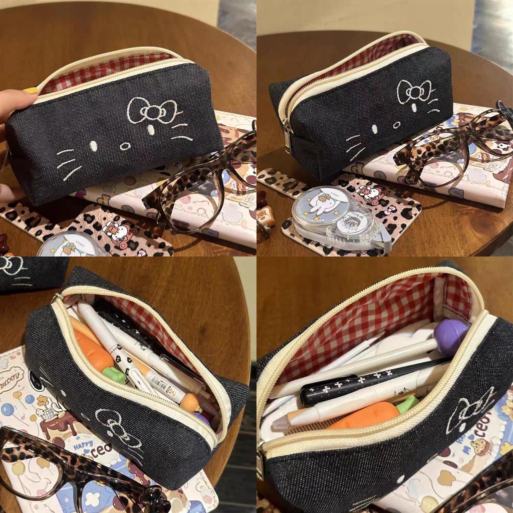 Sött Katt Canvas Pennskrin För Flickor Gymnasieelever Med Stor Kapacitet Brevpapper Organizer