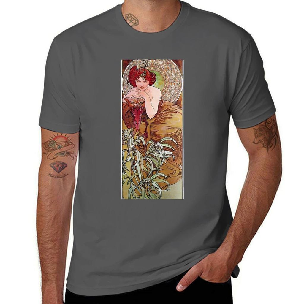 Emerald Alphonse Mucha 1900 Tshirt Soft Stretch Short Sleeve Top