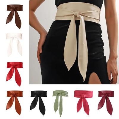 Elegant Knotted Waistband PU Leather Long Bowknot Ties  For Skirts Dress Top Clothes Coat
