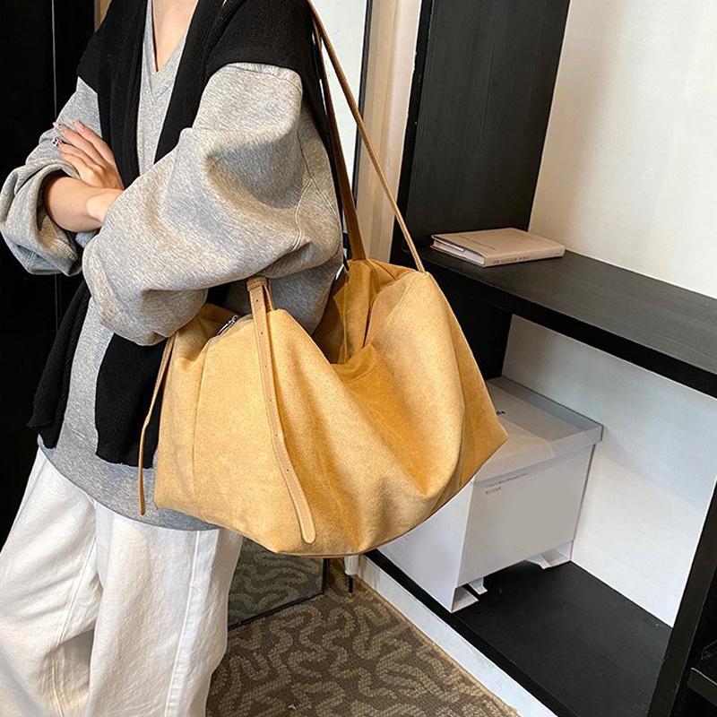 Yogodlns Autumn Winter Big Boston Luxury Designer Tote Soft Matte Suede Leather Women Handbag Female Shoulder Crossbody Bag