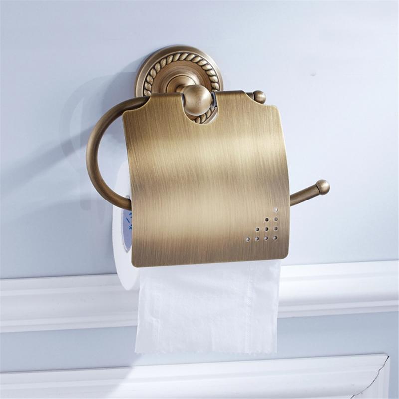 European Brushed Toilet Paper Holder Wall Mounted Space Saving Retros Gold Decorative Bathroom Accessories
