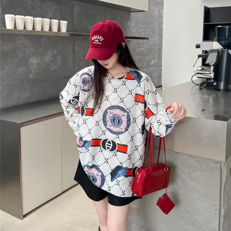 2025 Korean Style Women's Slim Fit Cartoon Print Knit Sweater for Autumn/Winter