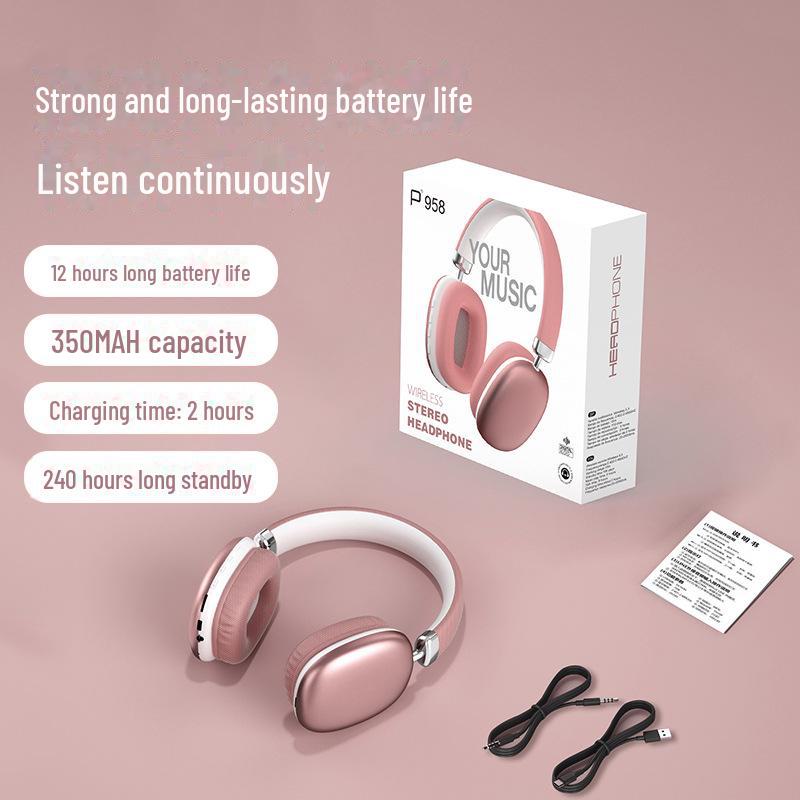 

Новая беспроводная Bluetooth-гарнитура: Крепление на голову, сверхдлительное время работы от аккумулятора, поддержка карт TF для музыки. розовый