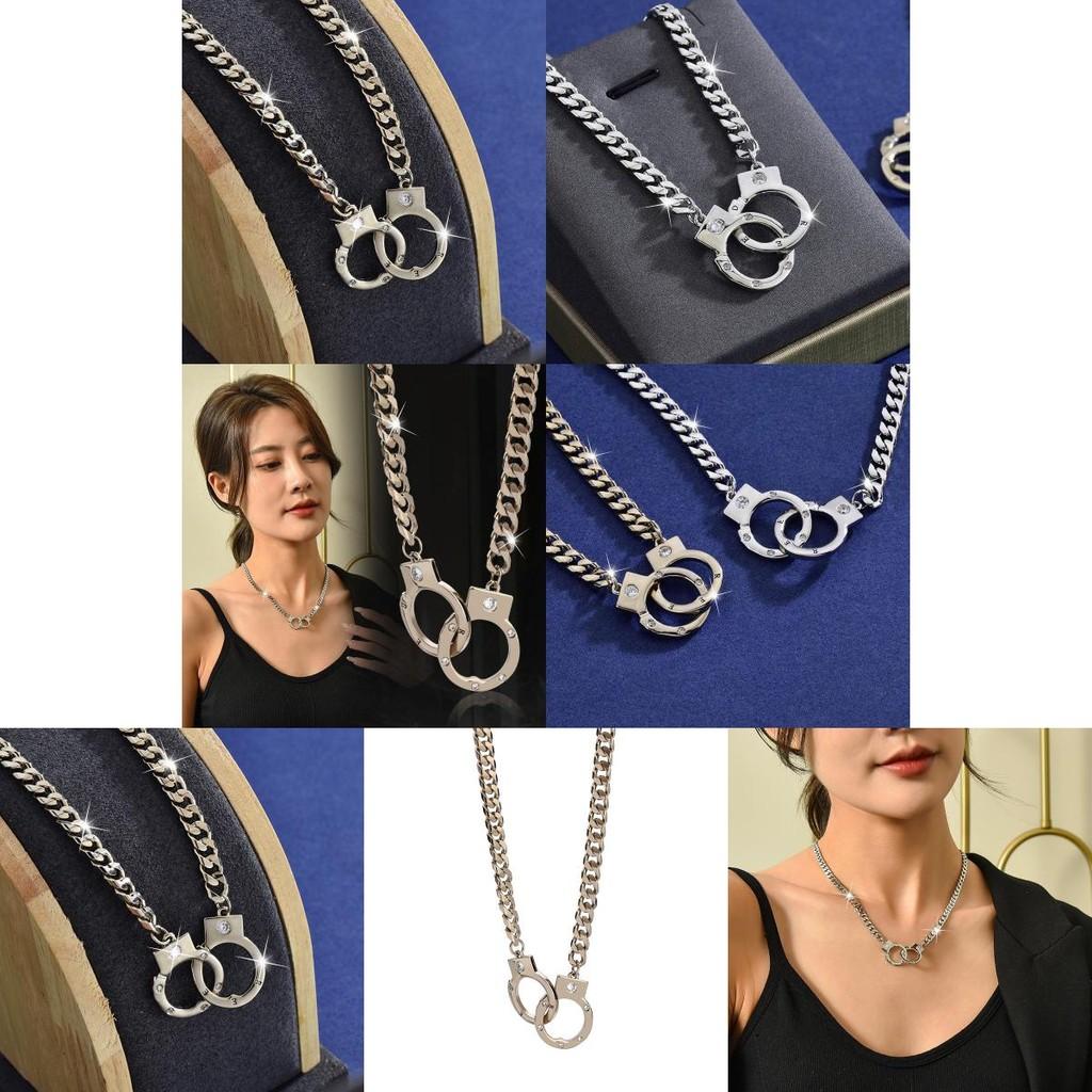 Elegant Titanium Steel Handcuff Necklace For Men And Women With Gold Inlaid Geometric Design