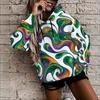 Women Plus Size Long Sleeve Drawstring Hoodie Watercolor Cloud Printed Kangaroo Pocket Pullover