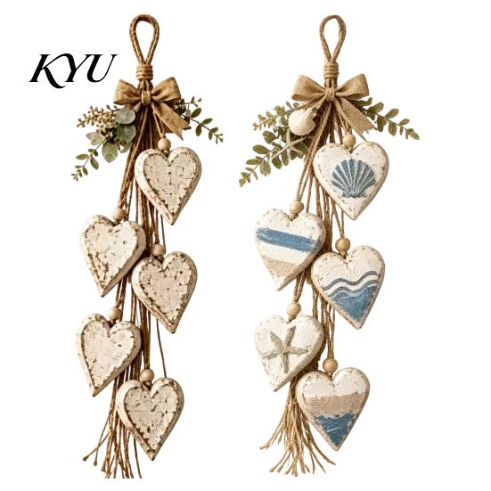 Boho Wooden Wall Decor Farmhouse Hanging Heart with 5 Layer Hearts, Vintage Wood Style Sign Trinket Shelf Art for Living Room Bedroom, Decoration And