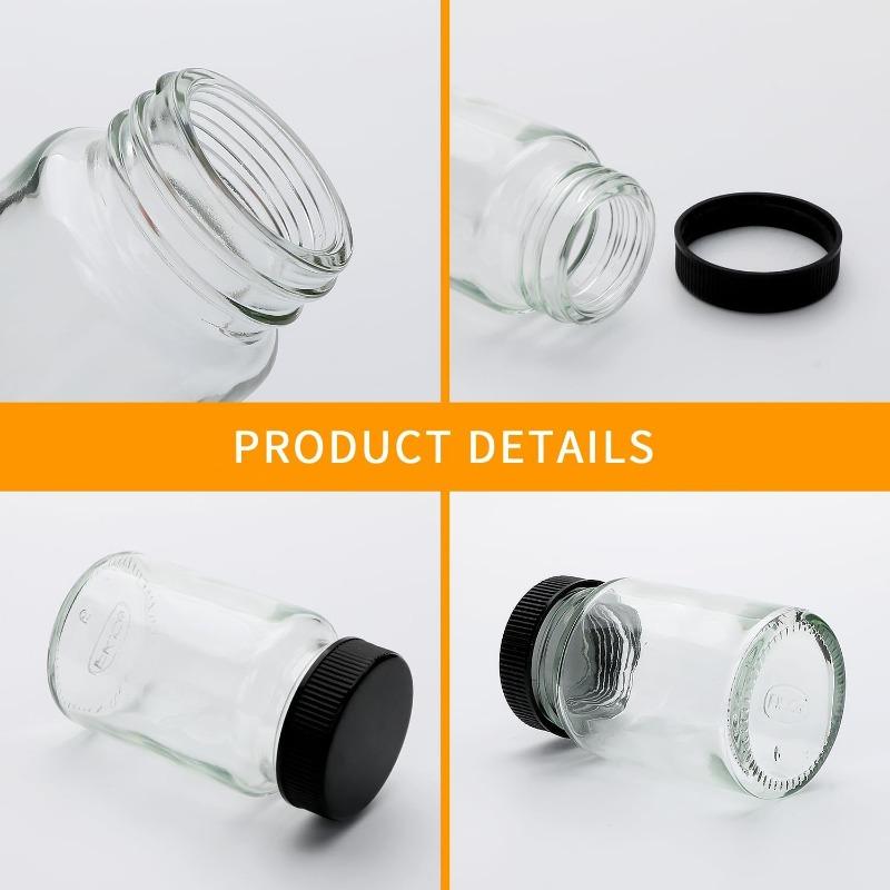 6Pcs 2oz Glass Shot Bottles with Caps - Mini Transparent Travel Bottles for Ginger Beer, Health Tonics, Juice, Samples & Whiskey