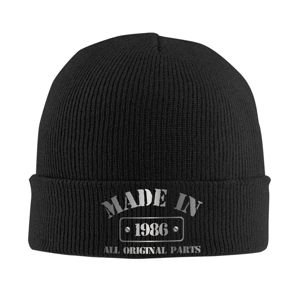 Born in 1986 vintage age 40 years old funny 40th birthday Rib Knit Cuffed Beanie For Unisex  Warm Knitted Skull Cap