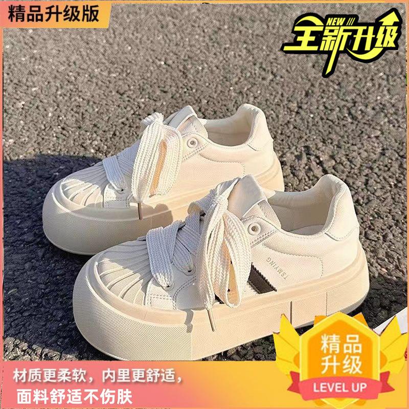 Platform White Shoes Women's 2025 New Popular Summer Mesh Shoes Women's Breathable Mesh Shoes Versatile Shell Head Board Shoes