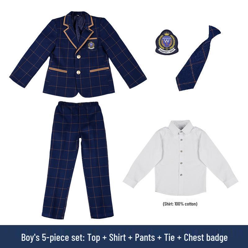 Plaid British Style Girls' Uniform Set for Kindergarten & Elementary School