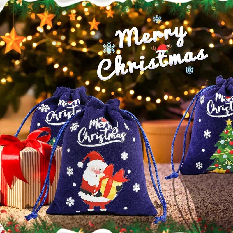 24pcs Christmas Velvet Drawstring Gift Bag , Suitable for Christmas, Halloween, Party Gifts, Weddings, Birthdays