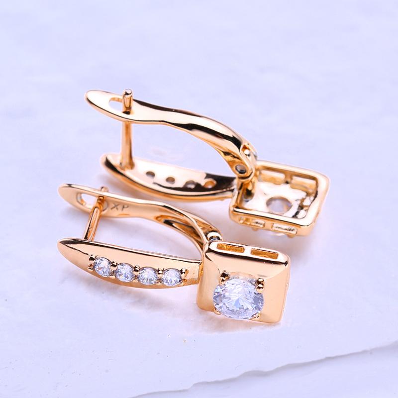Pendientes de Clip LSOOYH, pendientes de moda de Color oro rosa para mujer, pendientes cuadrados de circonita cúbica, joyería