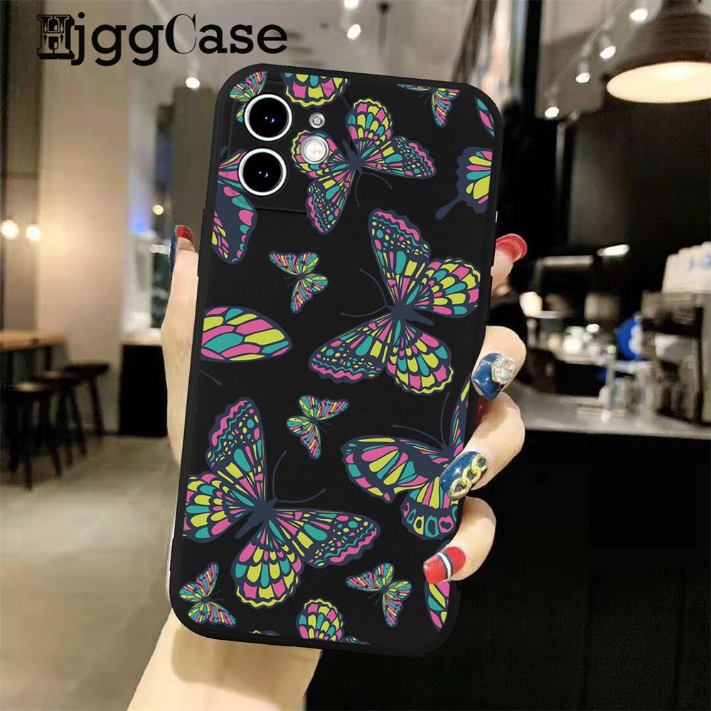 

Красочный чехол для телефона в стиле ретро с бабочкой для iPhone 16 Pro Max 15 14 Plus 13 12 11 Pro Max XR X XS TPU Мягкий силиконовый черный чехол-накладка For iPhone 13&Silicon