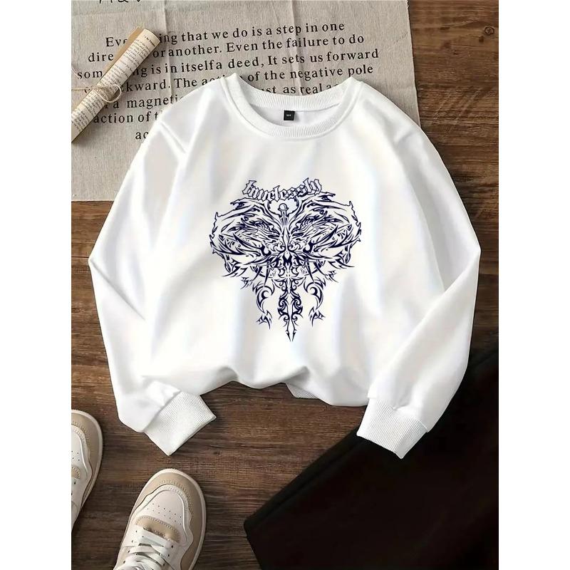 Kids Sweatshirt Hoodie for Girls with a Round Neck - Features a Detailed Tribal Wing Pattern, Suitable for Machine Washing