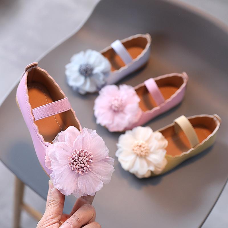 Toddler Baby Big Flower Leather Shoes Princess Girls Casual Flats Cute Party Wedding Dance Dress Shoes Spring Autumn Moccasins