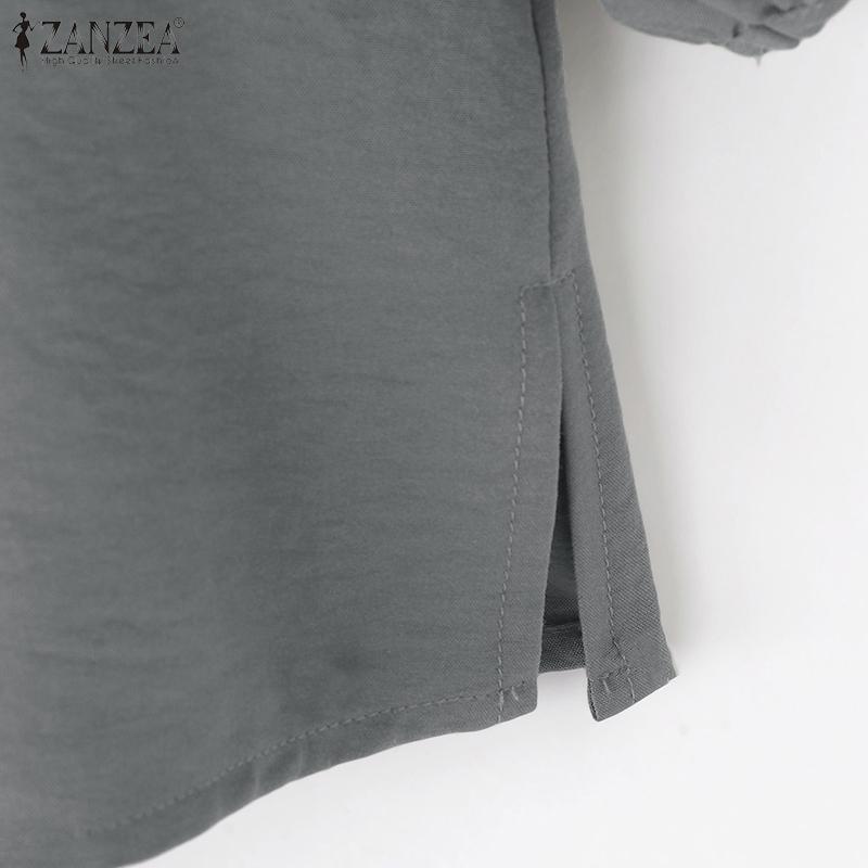ZANZEA Women Casual Round Neck Solid Color 3/4 Sleeve Loose Blouse