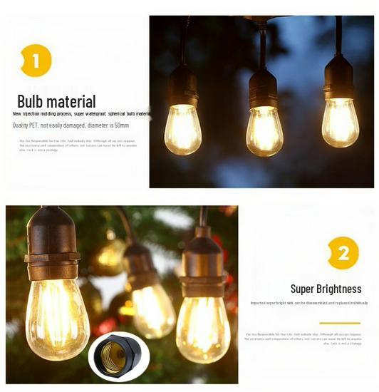 S14 Outdoor Waterproof LED Tent String Lights - High Brightness Pendant for Garden & Courtyard Decor