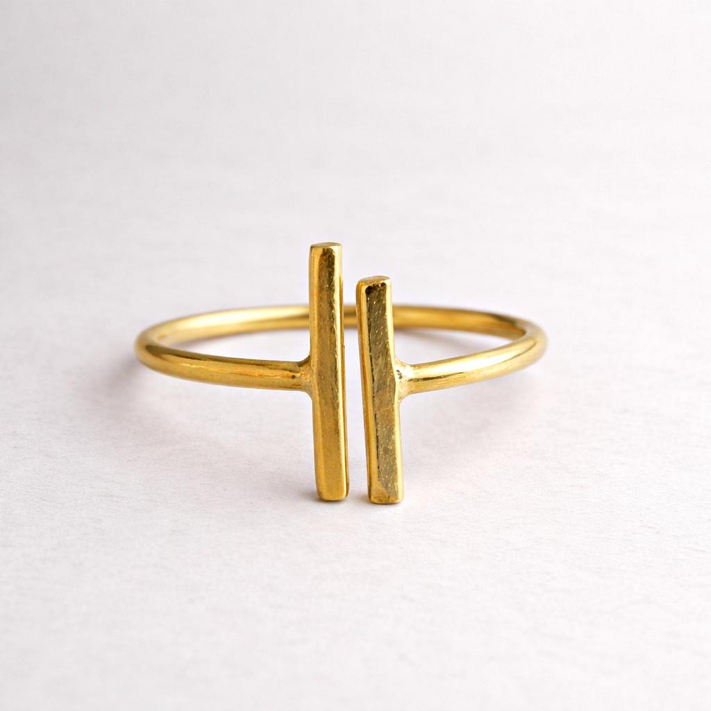 Solid Brass Bar Ring – Minimalist Double Bar Ring, Modern Geometric Band, Dainty Everyday Jewelry