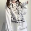 Sudadera con capucha Gótica de Anime Oversize para Mujer Harajuku Streetwear Pulóver Manga Larga Negro Blanco Moda Femenina Sudadera