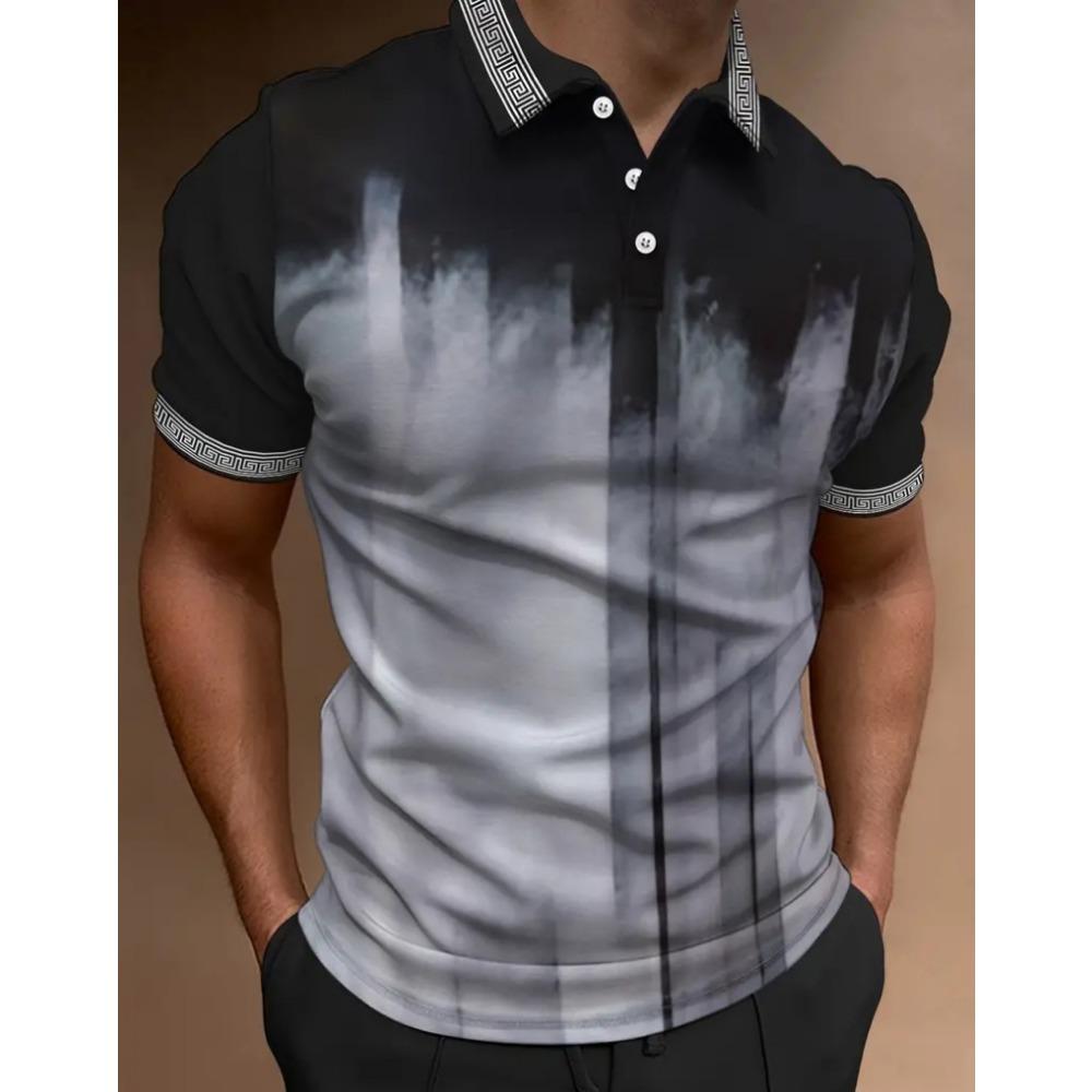 Europäisches und Amerikanisches Sommer Herren Farbblock Gedrucktes Kurzarm Knopfkragen Lässiges Polo Top