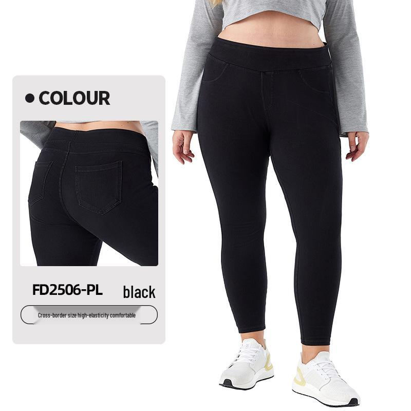 Plus Size High Waist Denim Yoga Pants for Women - Butt Lifting, Slimming, Double Pocket Fitness Casual Wear