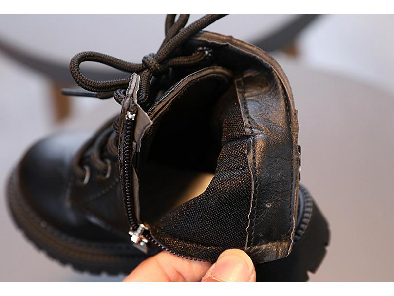 2025 Autumn/Winter British Style Kids' Soft Leather Non-Slip Ankle Boots with Lace-Up and Zipper