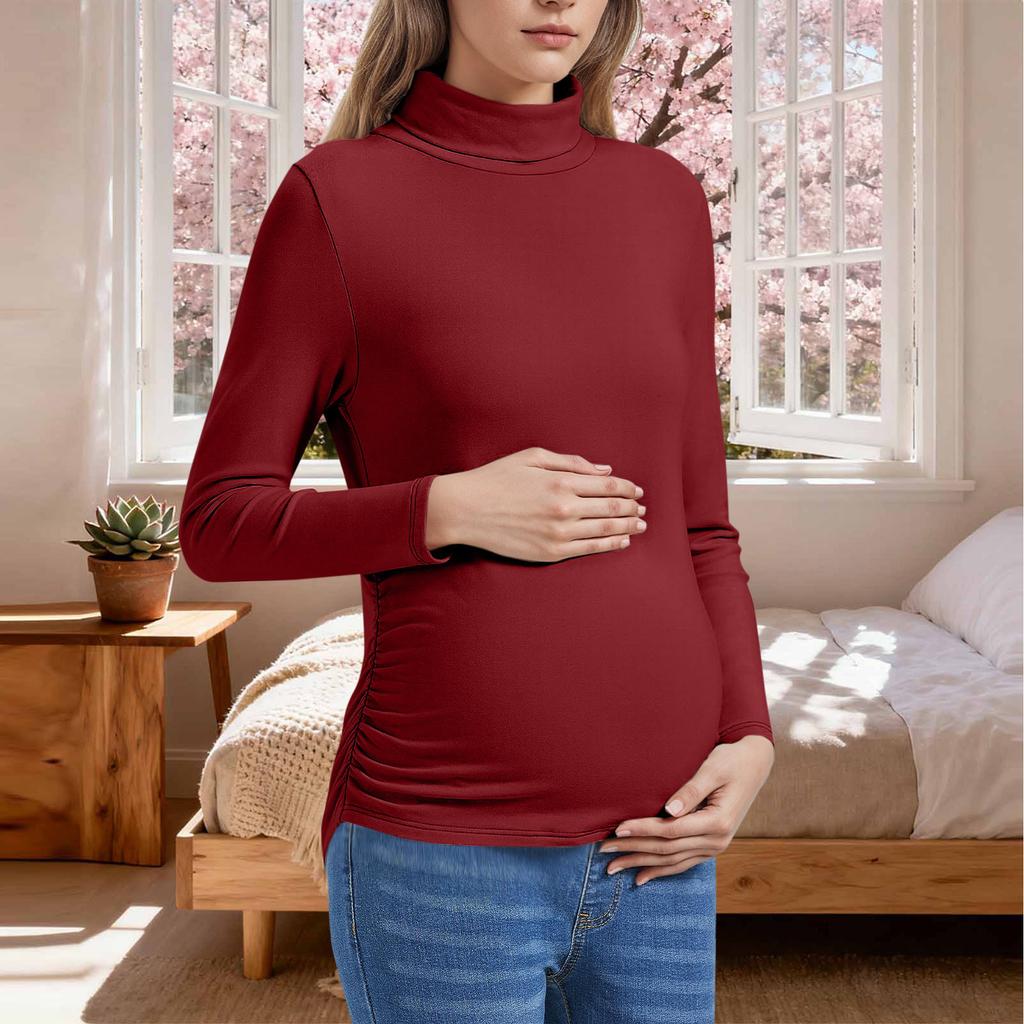 Women's Solid Color Warm Long Sleeved Pullover Maternity Top