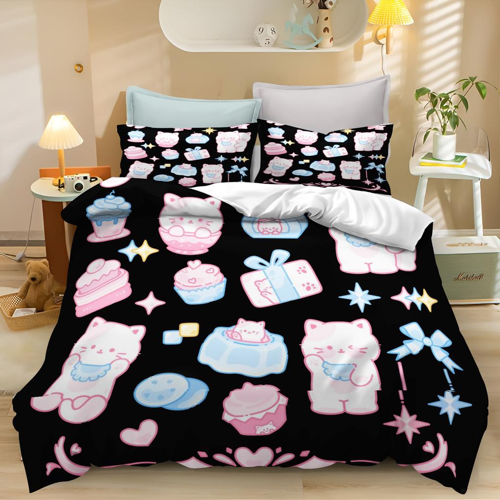 Cute Bear Duvet Cover Gift Pudding Cake Cartoon Bedding Set Children Bedroom Single Easter Independence Day Christmas Halloween
