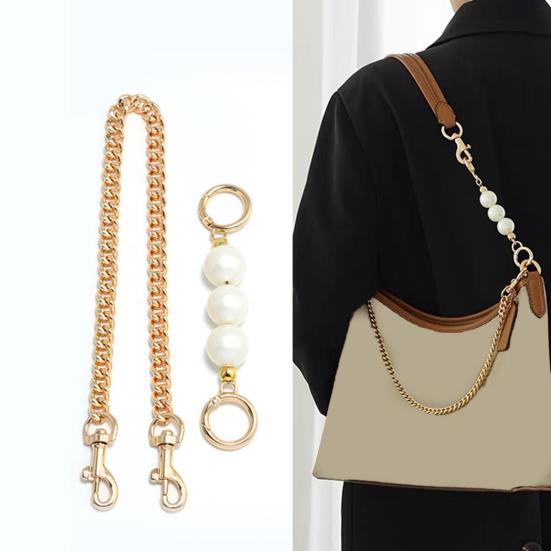 Handbag Chain Strap Metal Shoulder Crossbody Replacement Strap Chain with Buckles Bag Chain Strap with Faux Pearl Extension Chain for Ladies Purse