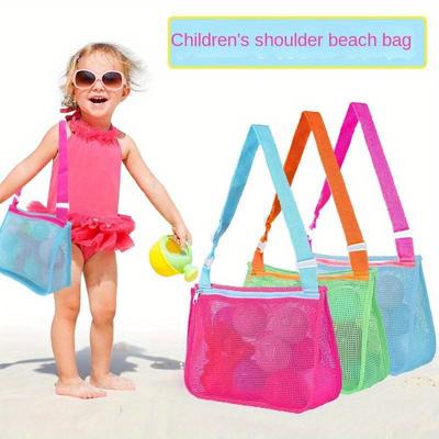 Bolsa de armazenamento de brinquedos infantis, bolsa de viagem para praia, bolsa oca transparente, bolsa de rede de praia, bolsa de ombro