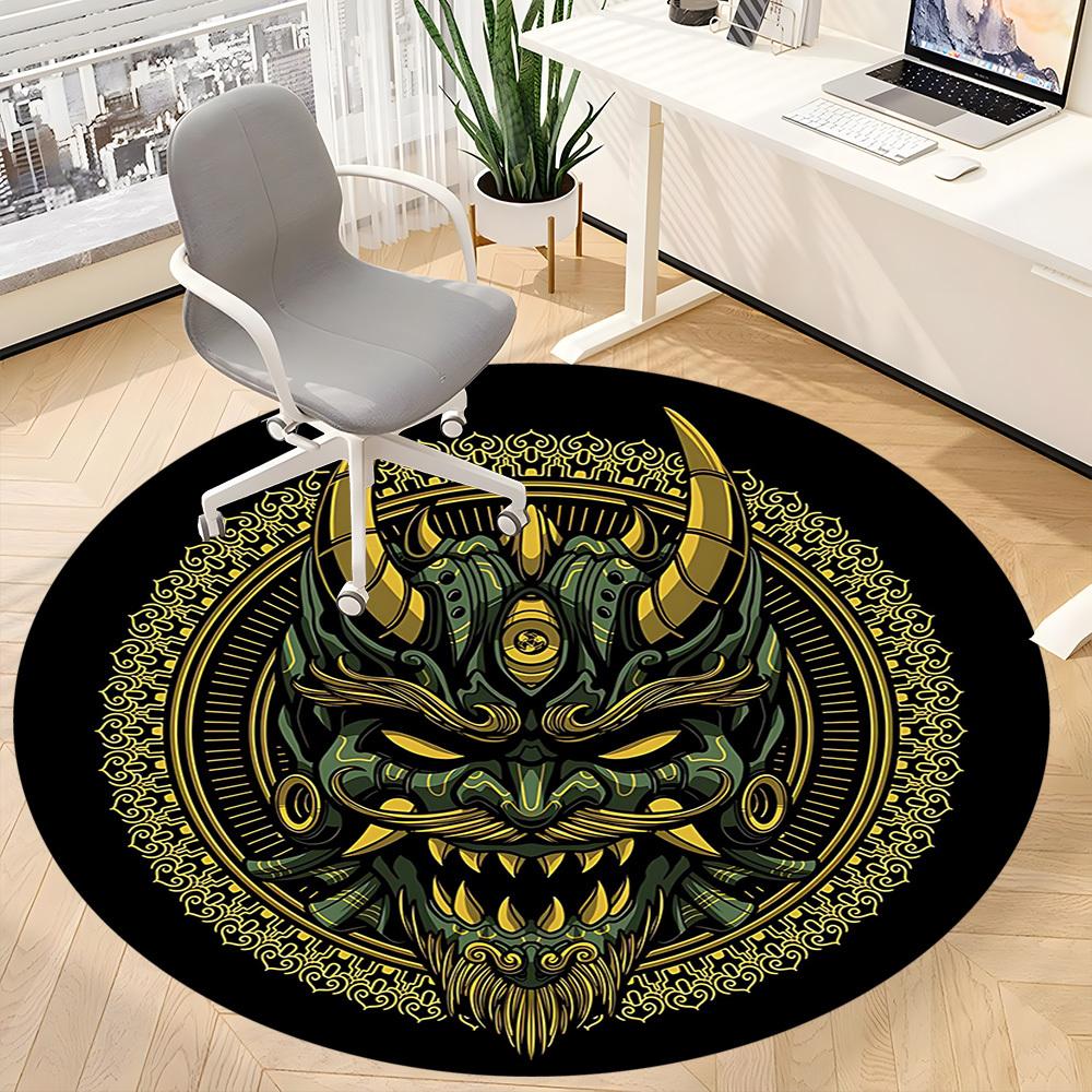 1pc Demon Mask Office Round Area Rug, Indoor Mat Suitable For Office, Under Office Chairs Bedroom Living Room Home Decor, Room Deco