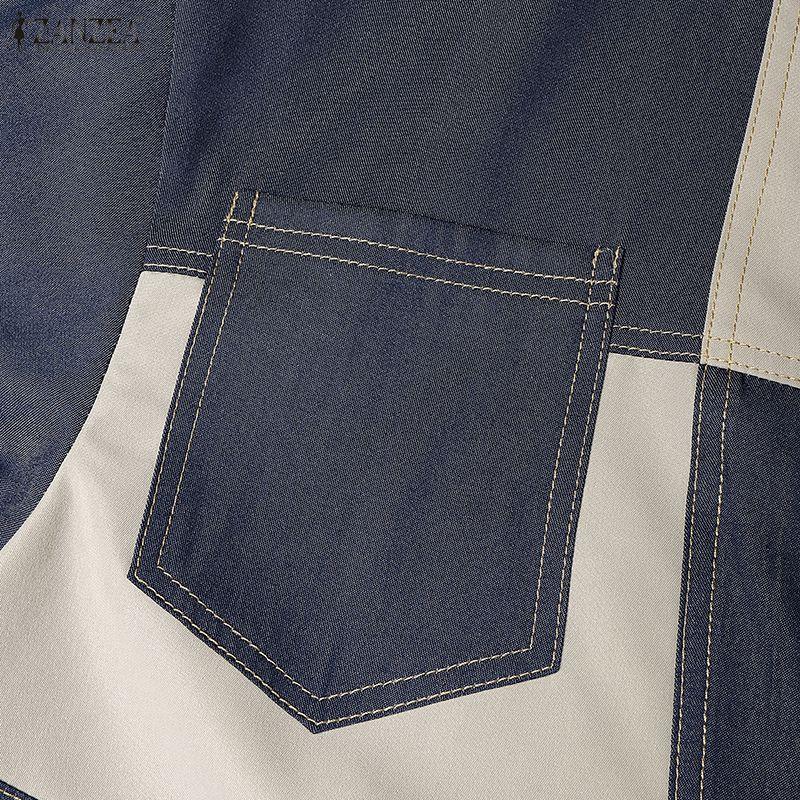 ZANZEA Women Casual V-Neck Loose Long Sleeve Patchwork Cardigan Blouse