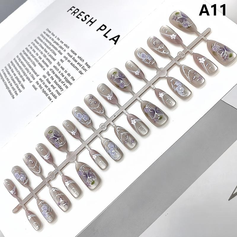 30Pcs Short Square False Nails Cat Paw Petal Design Wearable Fake Nails Simple Artificial Press On Nails Tips Art Decoration