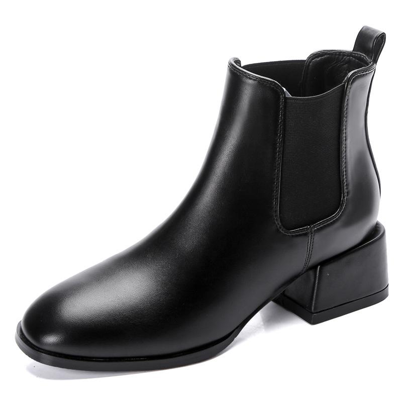 Autumn and Winter New Chelsea Women's Boots Thick-soled British Martin Boots Elastic Thick-heeled Short Boots Black Short Boots
