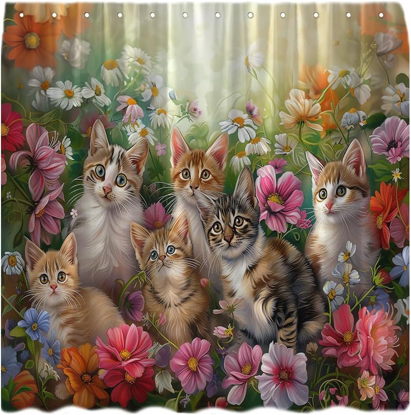 Floral Shower Curtain Blue Daisy Flower Butterfly Spring Nature Watercolor Yellow White Bathroom Home Curtain Decor With Hooks