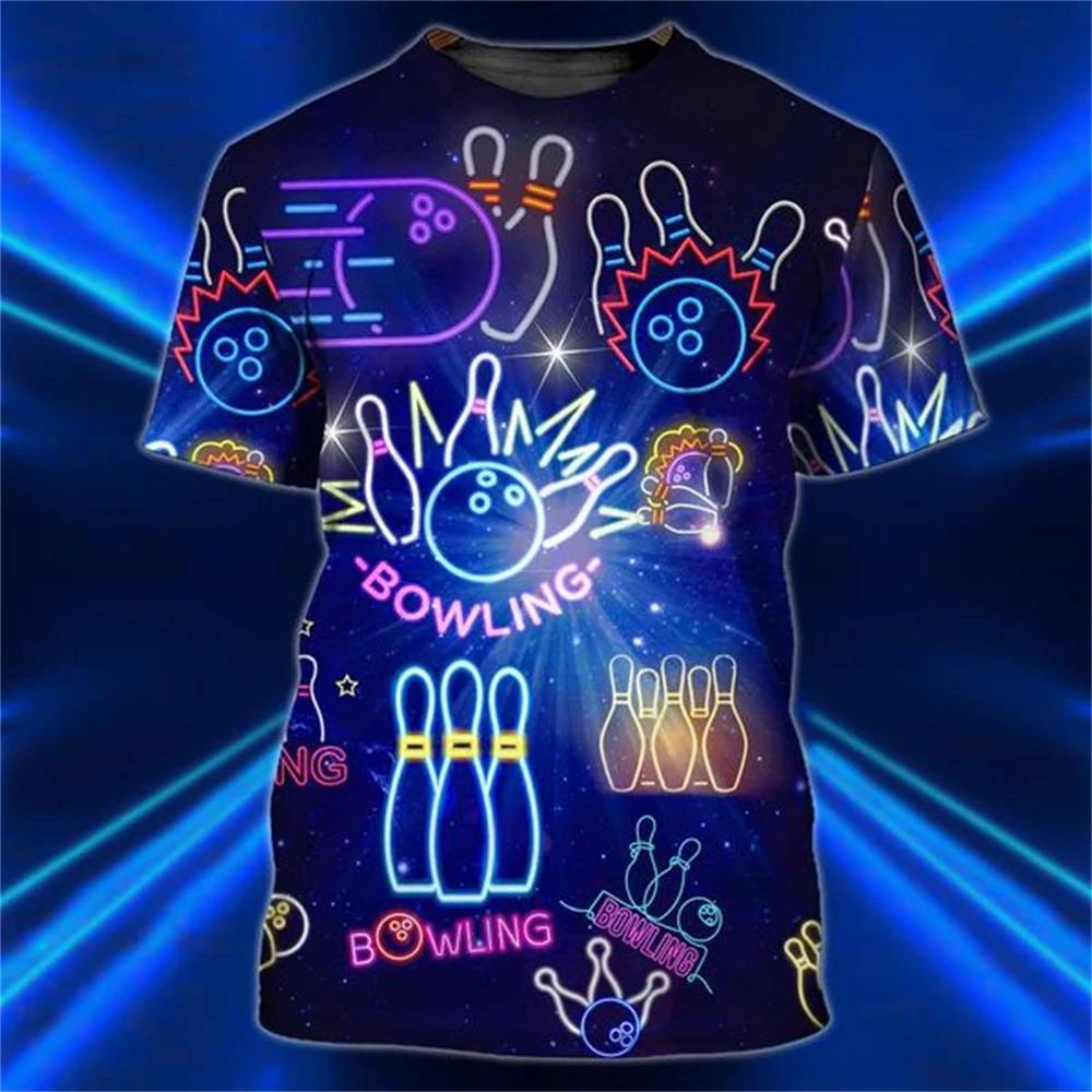 Fashionable Bowling Pictures For Men's T-Shirts Trend Digital Printing Casual Round Neck Short Sleeved Tops