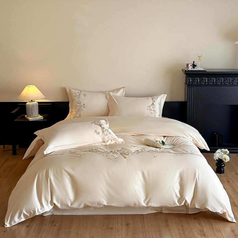 100% Cotton Luxury Rose Flowers Embroidery Bedding Queen King Size Duvet Cover Set Flat/Fitted Bed Sheet Pillowcases 4Pcs