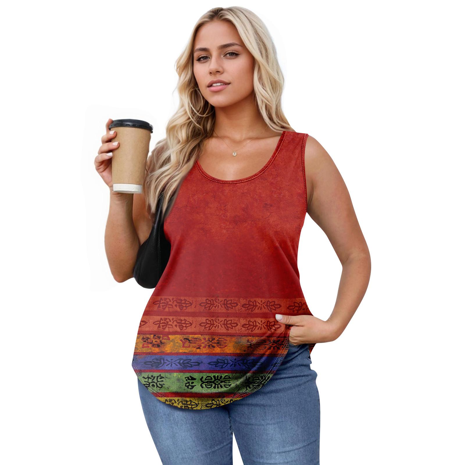 

Женская майка для девочек с принтом, повседневная майка, майки для женщин, свободный крой, топы без рукавов, струящиеся S красный