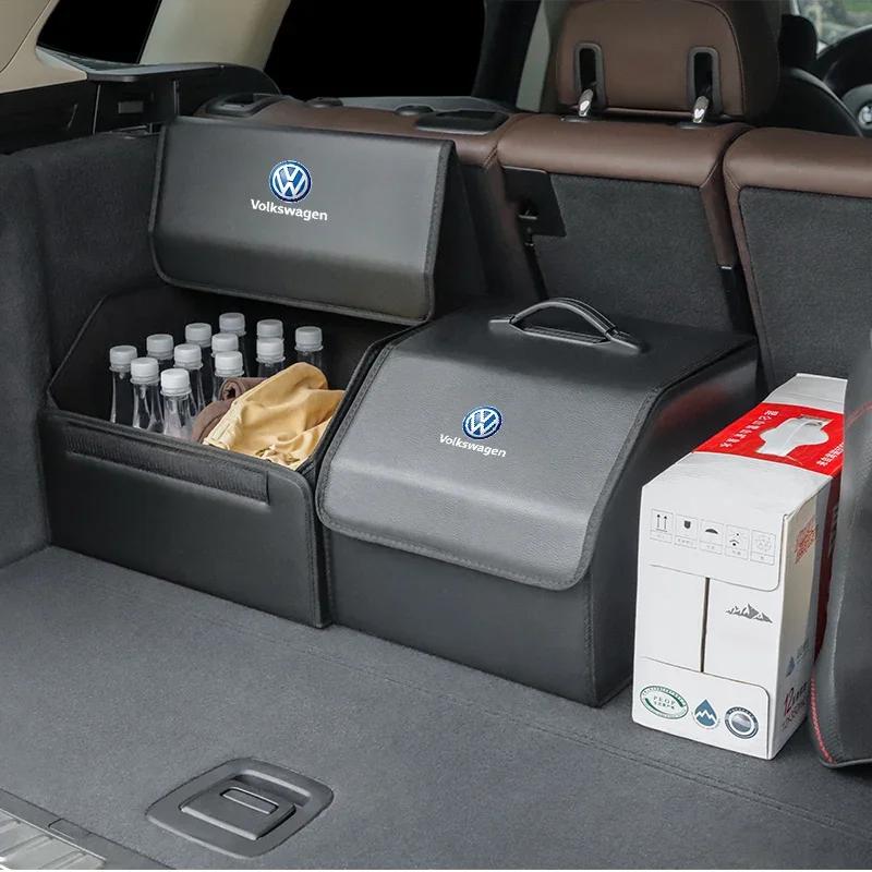 Car Trunk Storage Box Leather Sundries Organizer Travel Bag For VW R Line GTI Polo Golf Passat CC Tiguan Arteon Touareg Scirocco